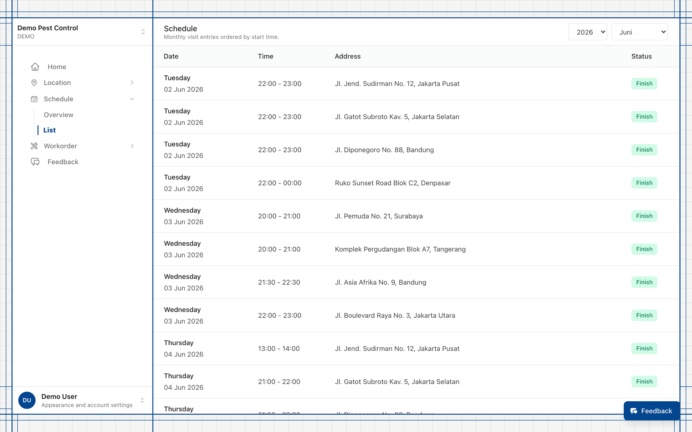 Tabel jadwal bulanan